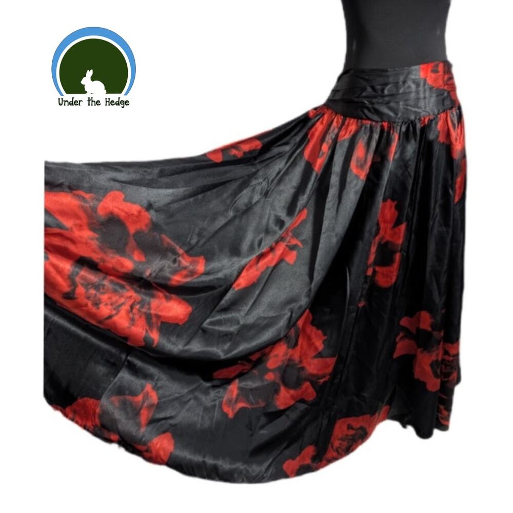 Cato Black Red Floral Satin Formal Maxi Skirt Size 14/16W Goth Glam Occasion P1